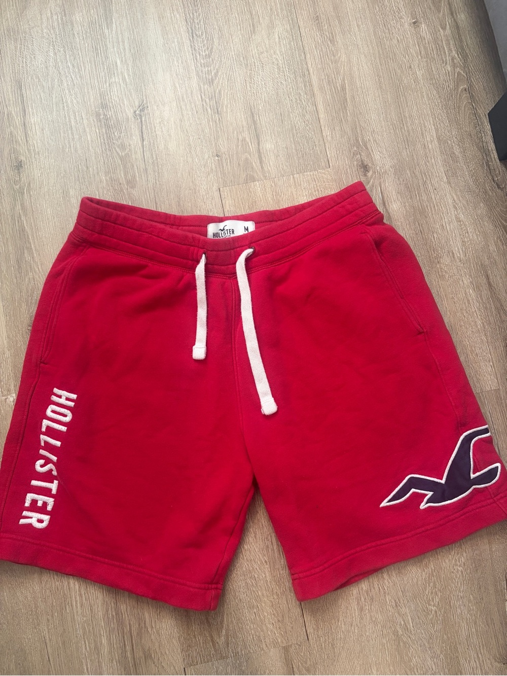 Hollister Men's Red Logo Drawstring Athletic Shorts